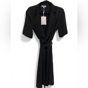NWT Women's Ovi Bohme‎ Black Belted Wrap Midi Dress Size Large Collared